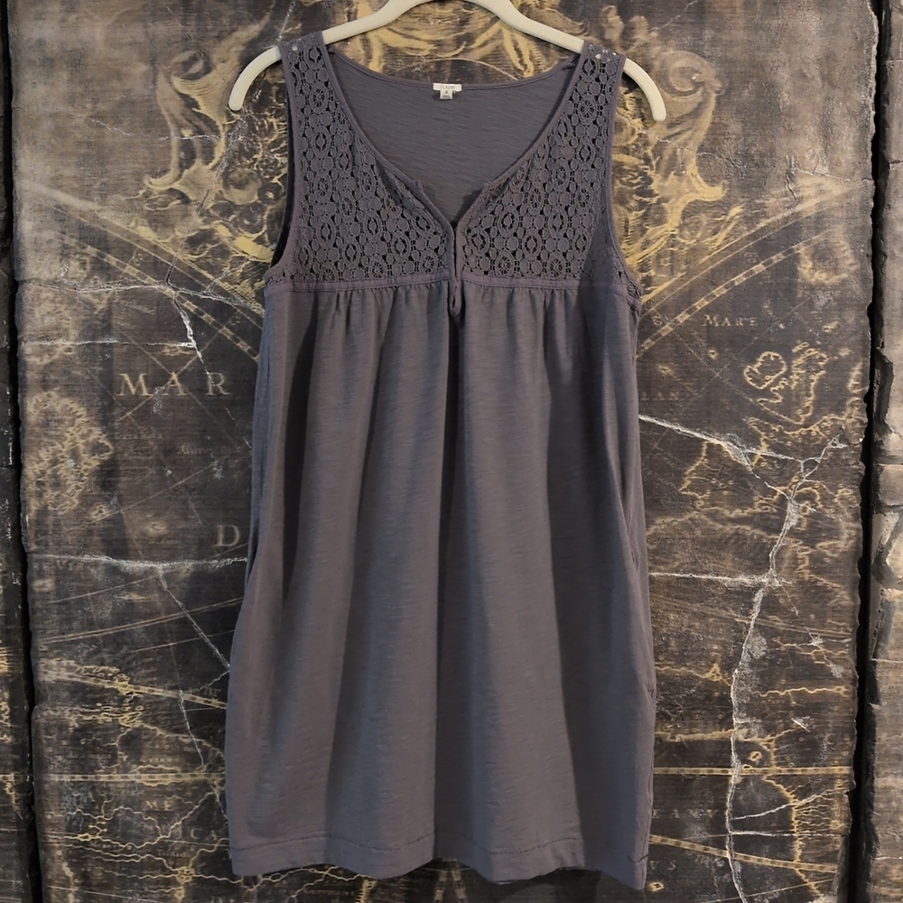 J Crew Dress Womens Small Linen Sleeveless Lace Top Shift With Pockets